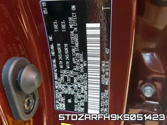5TDZARFH9KS051423 фото 2