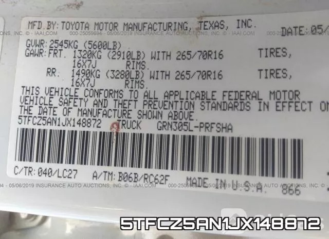 5TFCZ5AN1JX148872 фото 10