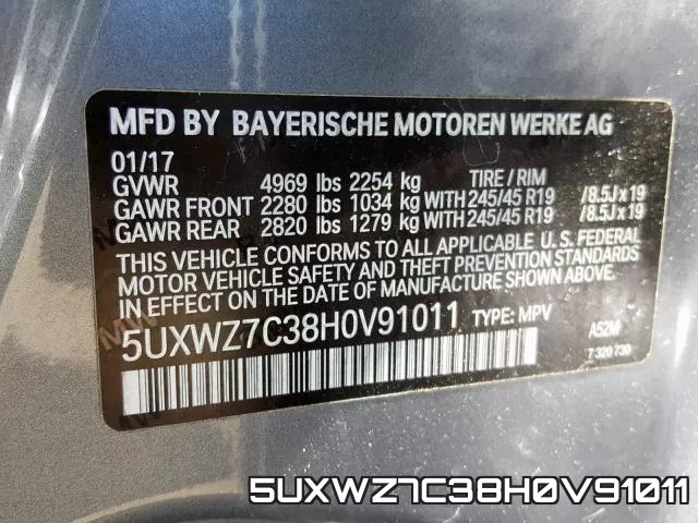 5UXWZ7C38H0V91011 фото 2