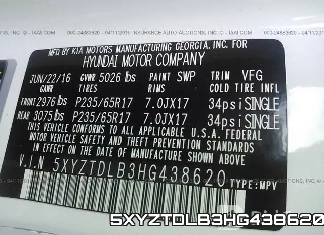 5XYZTDLB3HG438620 фото 10