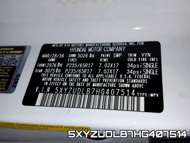 5XYZUDLB7HG407514 фото 2
