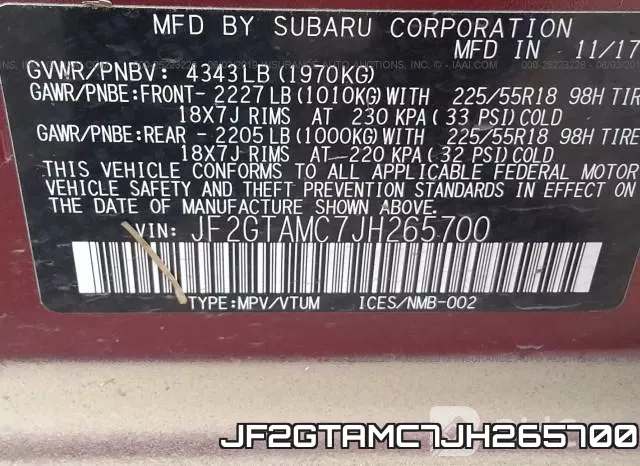 JF2GTAMC7JH265700 фото 10