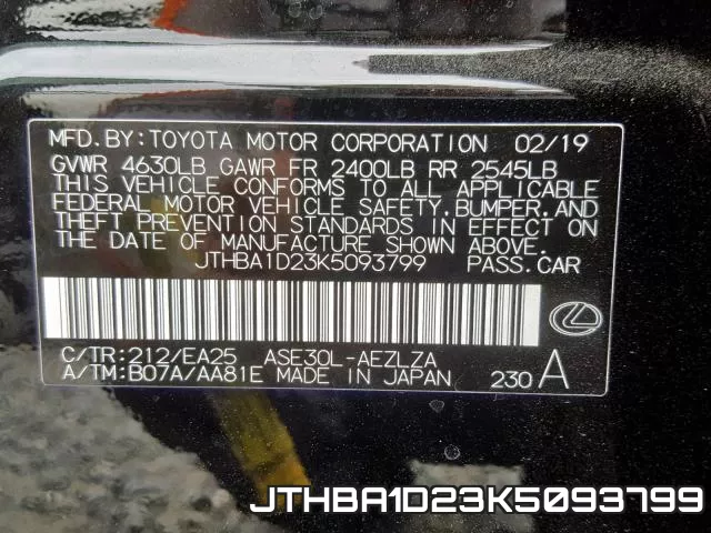 JTHBA1D23K5093799 фото 2