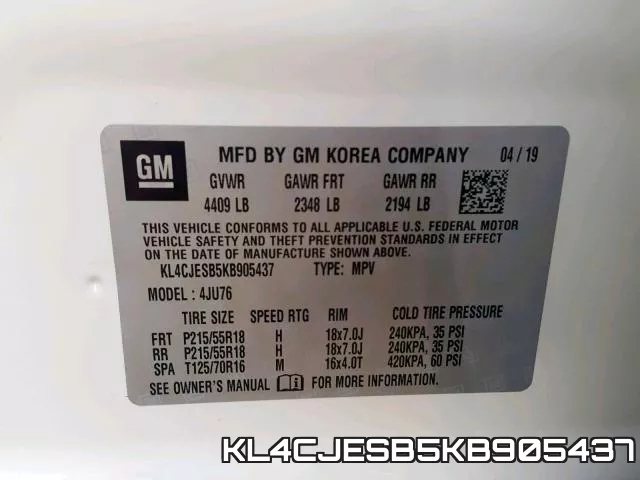 KL4CJESB5KB905437 фото 2