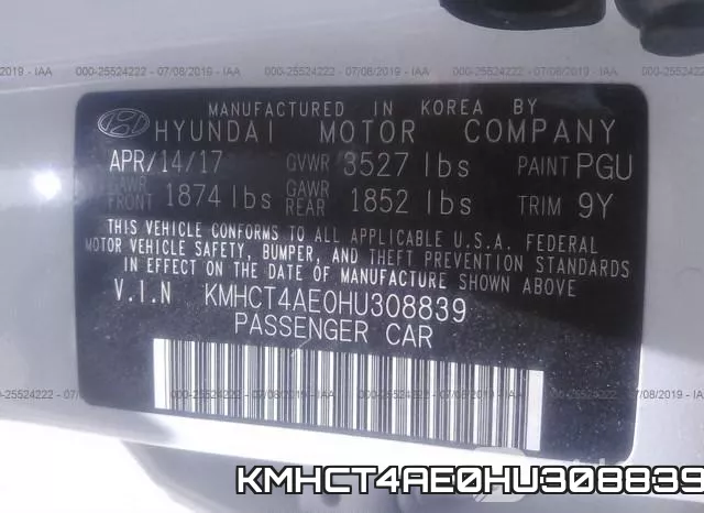 KMHCT4AE0HU308839 фото 10