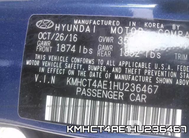KMHCT4AE1HU236467 фото 10