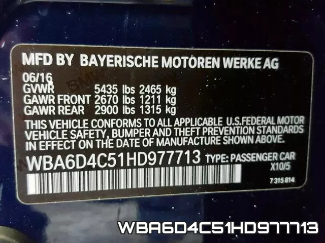 WBA6D4C51HD977713 фото 2
