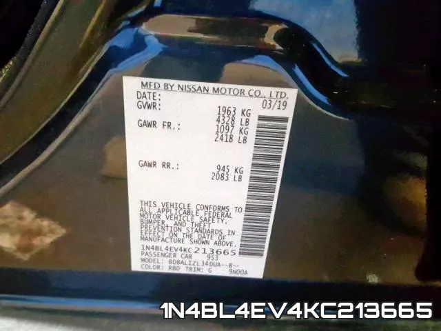 1N4BL4EV4KC213665 фото 2