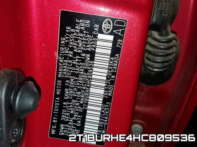 2T1BURHE4HC809536 фото 2