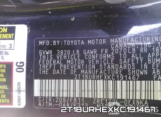 2T1BURHEXKC191467 фото 10