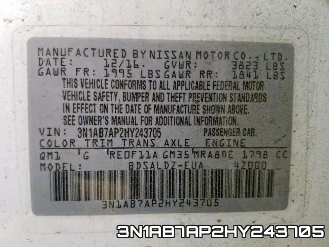 3N1AB7AP2HY243705 фото 2