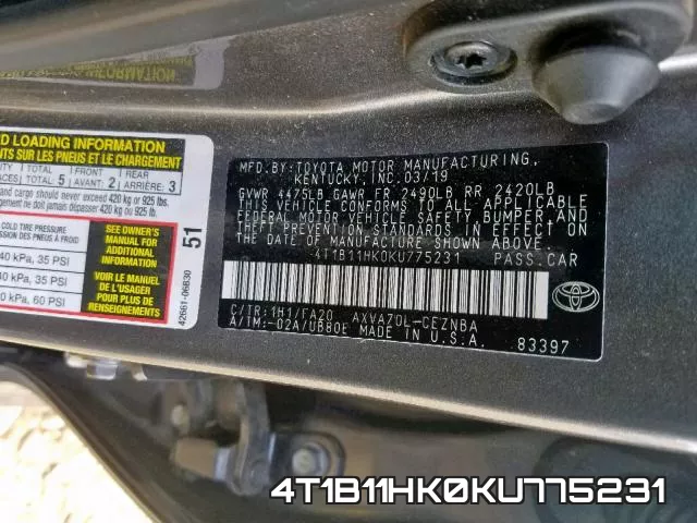 4T1B11HK0KU775231 фото 2