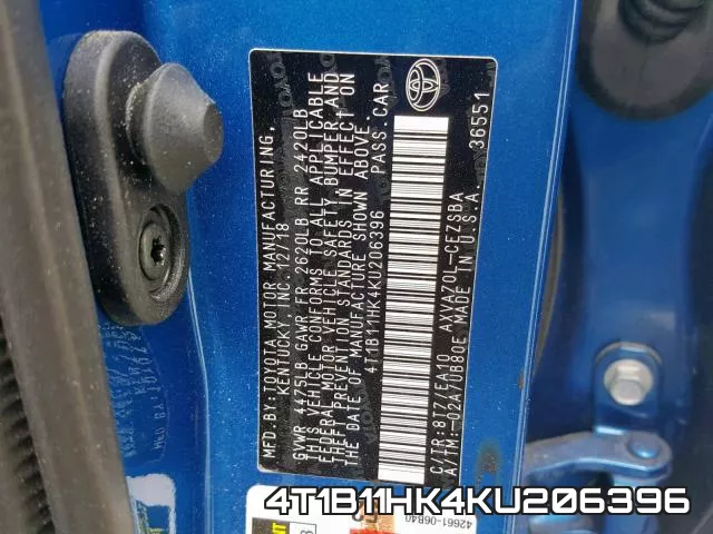 4T1B11HK4KU206396 фото 2