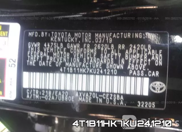 4T1B11HK7KU241210 фото 10