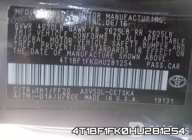 4T1BF1FK0HU281254 фото 10