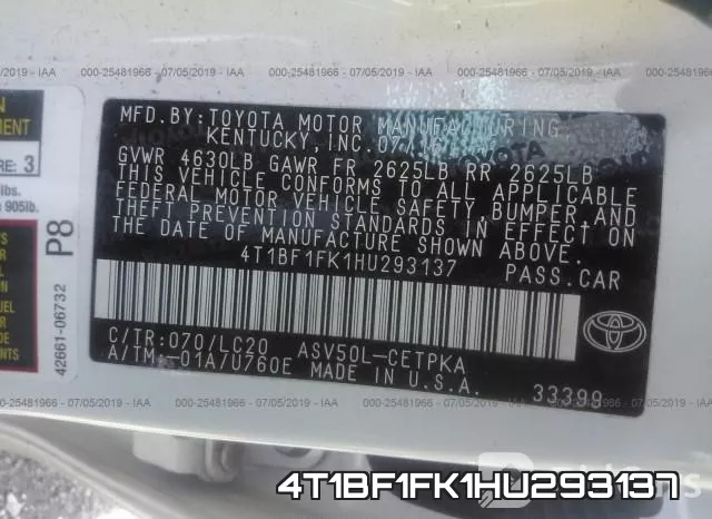 4T1BF1FK1HU293137 фото 10