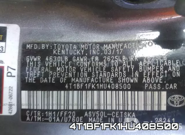 4T1BF1FK1HU408500 фото 10