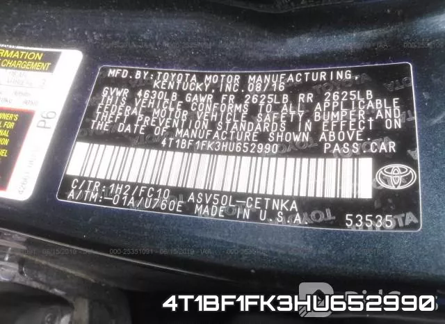 4T1BF1FK3HU652990 фото 10