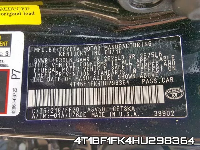 4T1BF1FK4HU298364 фото 2