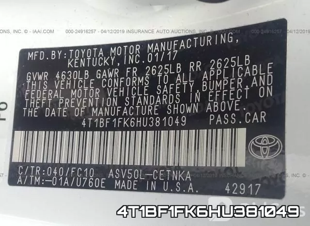 4T1BF1FK6HU381049 фото 10