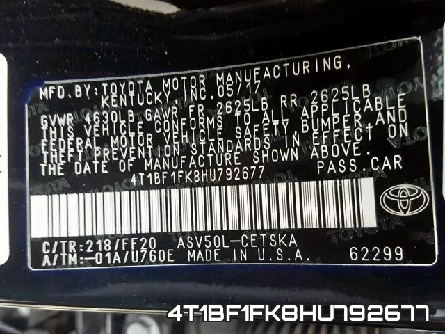 4T1BF1FK8HU792677 фото 2
