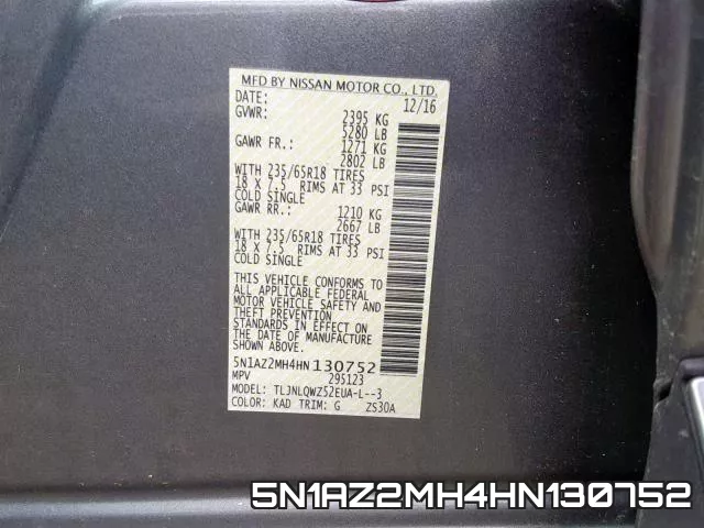 5N1AZ2MH4HN130752 фото 2