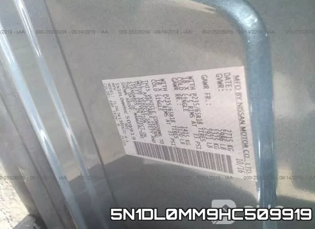 5N1DL0MM9HC509919 фото 9