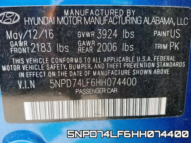 5NPD74LF6HH074400 фото 2