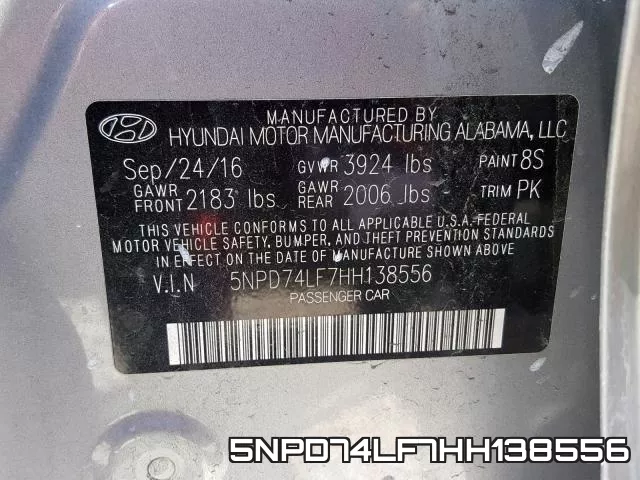 5NPD74LF7HH138556 фото 2
