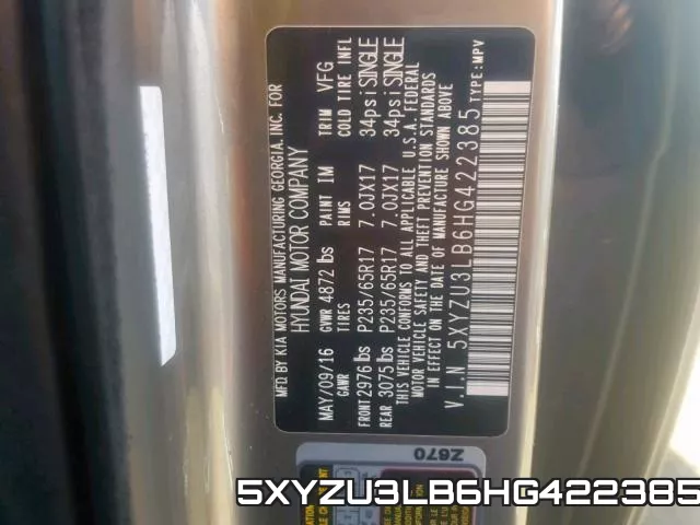 5XYZU3LB6HG422385 фото 2