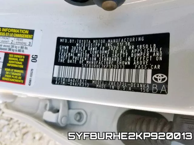 5YFBURHE2KP920013 фото 2