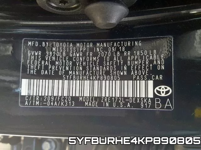 5YFBURHE4KP890805 фото 2