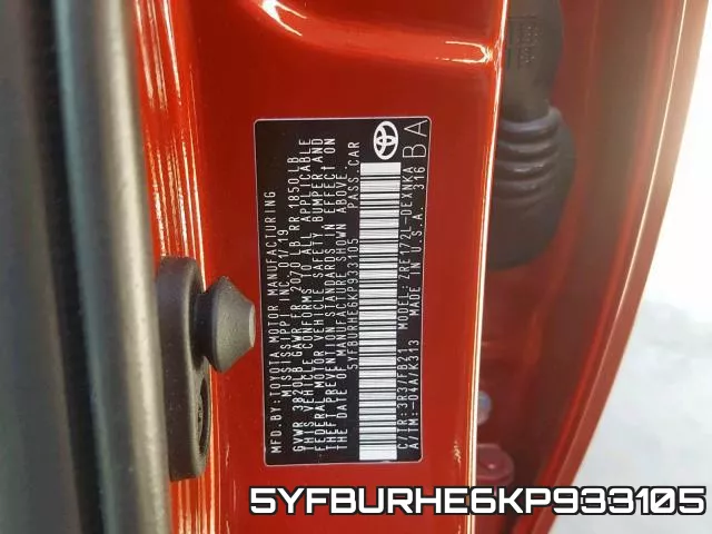 5YFBURHE6KP933105 фото 2