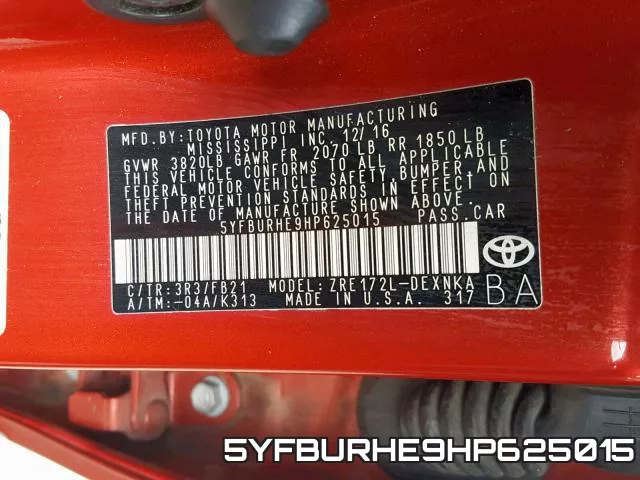 5YFBURHE9HP625015 фото 2