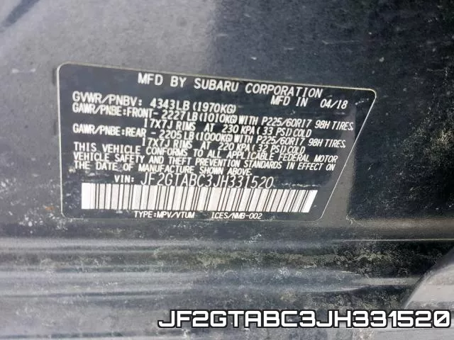 JF2GTABC3JH331520 фото 2