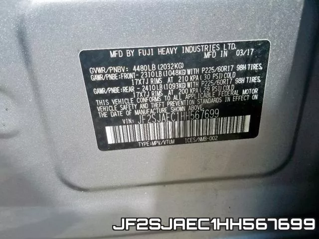 JF2SJAEC1HH567699 фото 2