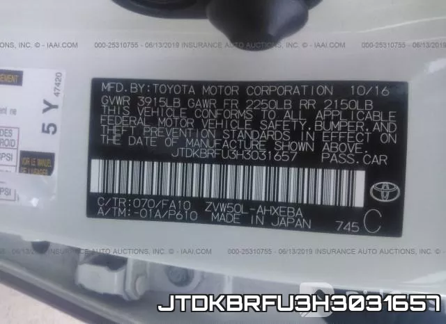 JTDKBRFU3H3031657 фото 10