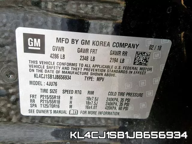 KL4CJ1SB1JB656934 фото 2