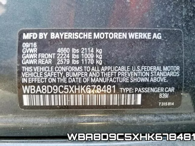 WBA8D9C5XHK678481 фото 2