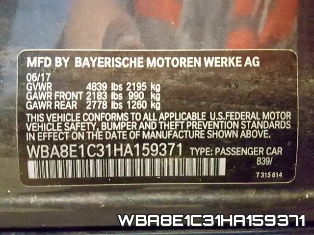 WBA8E1C31HA159371 фото 2
