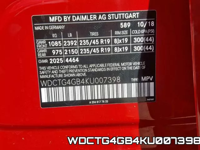 WDCTG4GB4KU007398 фото 2