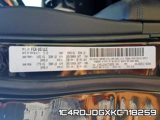 1C4RDJDGXKC718259 фото 2