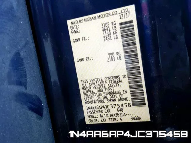 1N4AA6AP4JC375458 фото 2