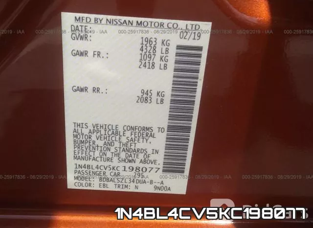 1N4BL4CV5KC198077 фото 10