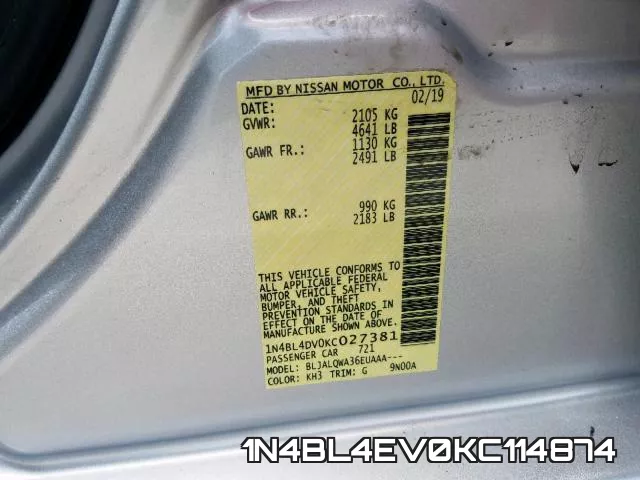 1N4BL4EV0KC114874 фото 2