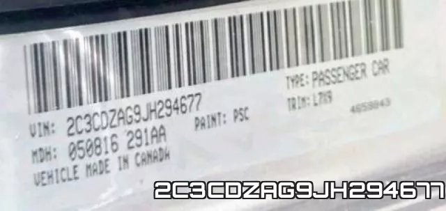2C3CDZAG9JH294677 фото 2