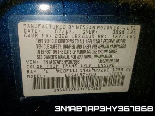 3N1AB7AP3HY367868 фото 2