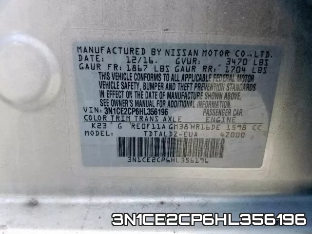 3N1CE2CP6HL356196 фото 2