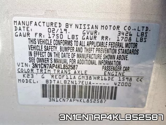 3N1CN7AP4KL852587 фото 2
