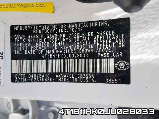 4T1B11HK0JU028033 фото 2